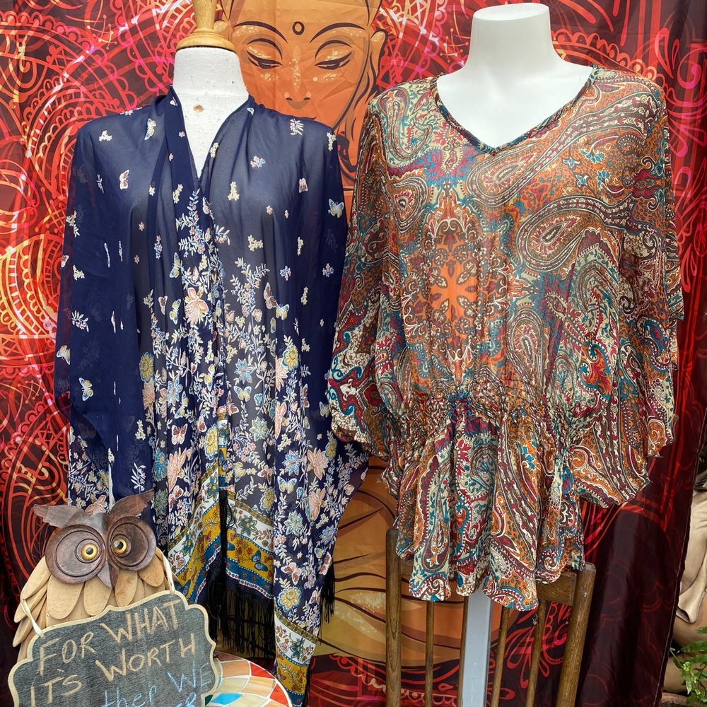Choose Happiness Boho Butterfly Print Sheer Blouse & Duster Bundle - Size XL